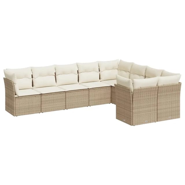 vidaXL 9-tlg Garten-Sofagarnitur mit Kissen Beige Poly Rattan Modell 36
