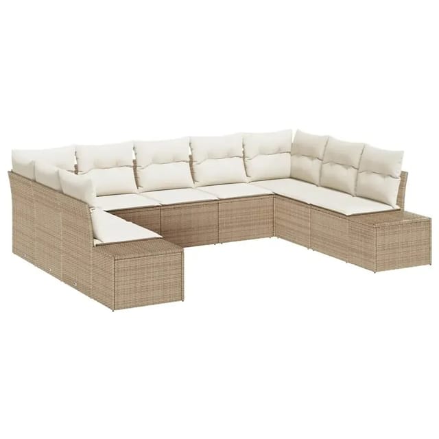 vidaXL Garten-Sofa-Set mit Kissen 9-Tlg Beige Poly Rattan 3347221