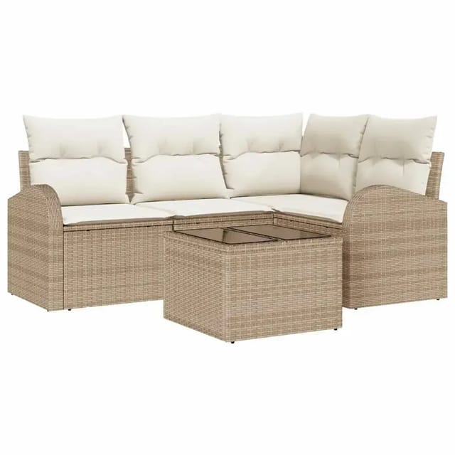 vidaXL Garten-Sofa-Set mit Kissen 5-Tlg Beige Poly Rattan 3346031