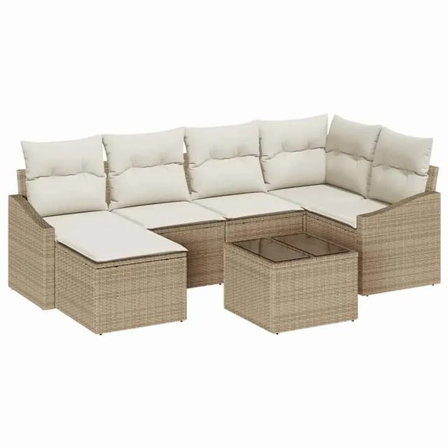 vidaXL Garten-Sofa-Set 7-Tlg Beige Poly Rattan 3346801