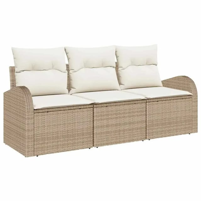 vidaXL Garten-Sofa-Set mit Kissen 3-Tlg Beige Poly Rattan 3345901