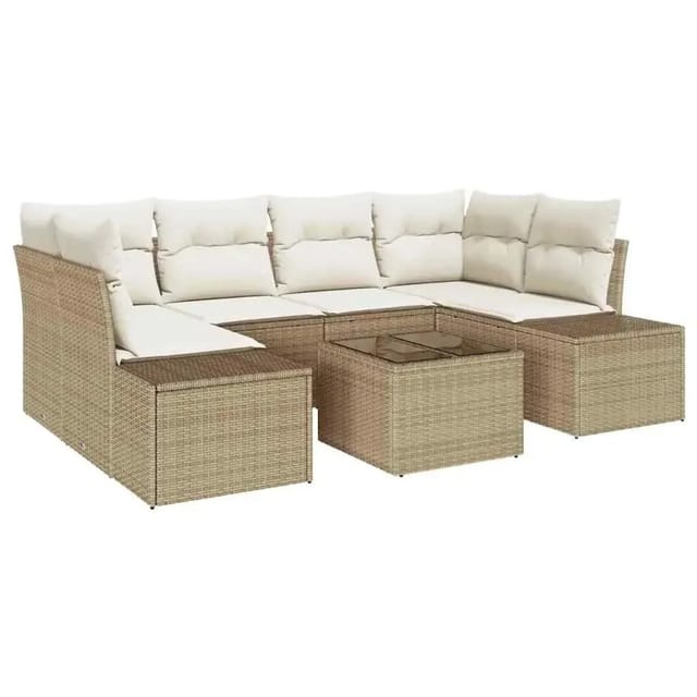 vidaXL Garten-Sofa-Set 7-Tlg Beige Poly Rattan 3346961