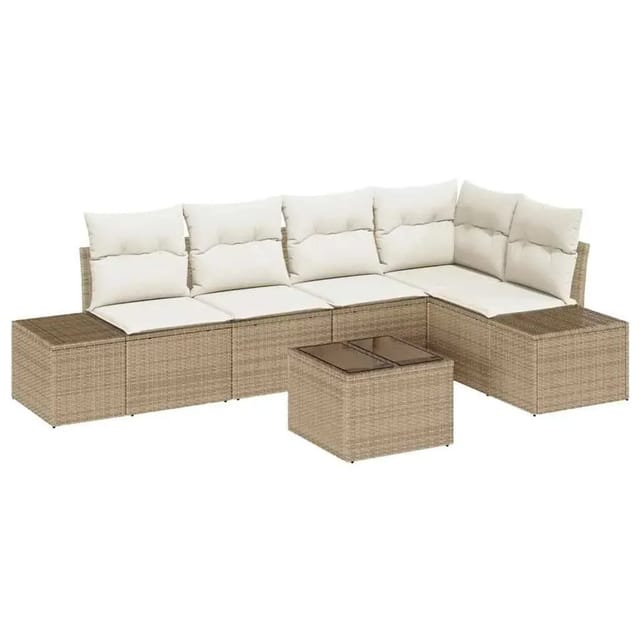 vidaXL Garten-Sofa-Set 6-Tlg Beige Poly Rattan 3347071