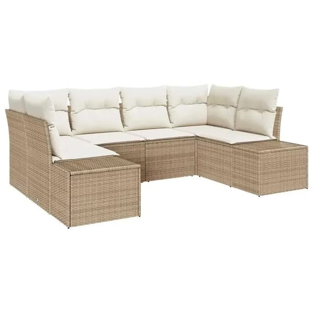 vidaXL Garten-Sofa-Set mit Kissen 6-Tlg Beige Poly Rattan 3347201