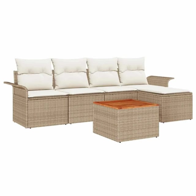 vidaXL Garten-Sofa-Set 6-Tlg Beige Poly Rattan 3347316