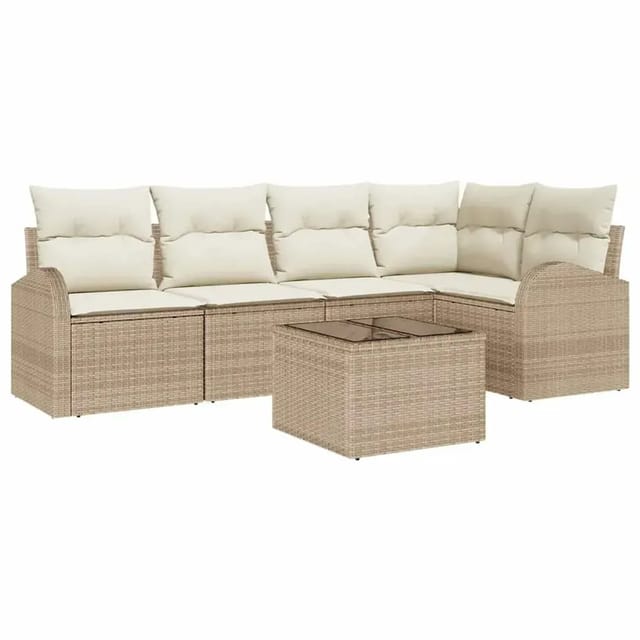 vidaXL Garten-Sofa-Set mit Kissen 6-Tlg Beige Poly Rattan 3346051