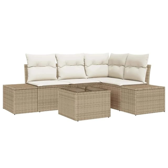 vidaXL Garten-Sofa-Set 5-Tlg Beige Poly Rattan 3347051
