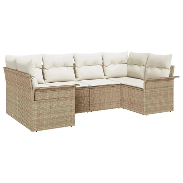 vidaXL Garten-Sofa-Set mit Kissen 6-Tlg Beige Poly Rattan 3345501