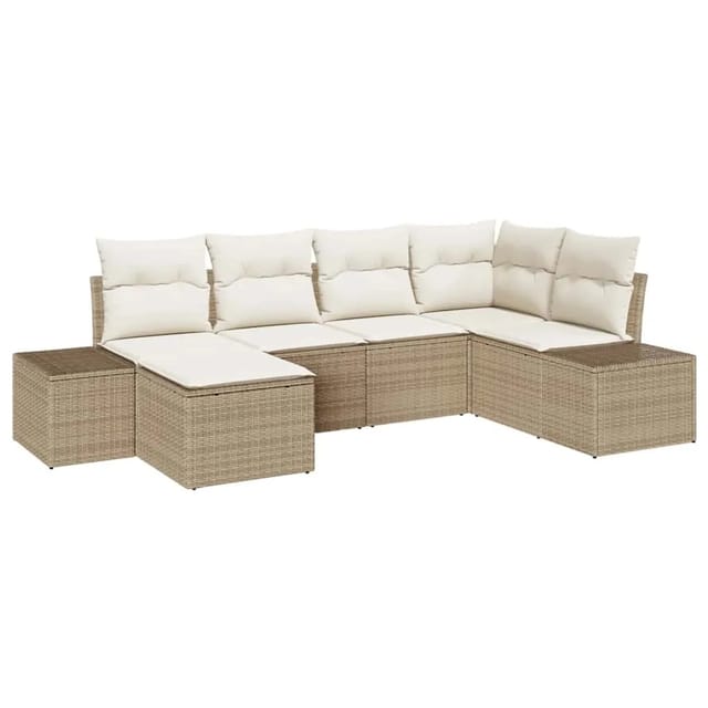 vidaXL Garten-Sofa-Set mit Kissen 6-Tlg Beige und Creme Poly Rattan 3347131