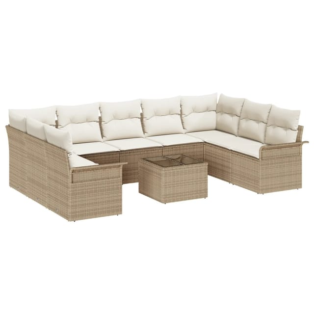 vidaXL Garten-Sofa-Set mit Kissen 10-Tlg Beige Poly Rattan 3345531