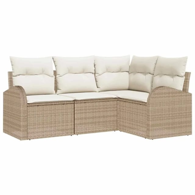 vidaXL Garten-Sofa-Set mit Kissen 4-Tlg Beige Poly Rattan 3346021