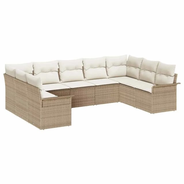 vidaXL Garten-Sofa-Set mit Kissen 9-Tlg Beige Poly Rattan 3345521