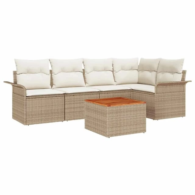 vidaXL Garten-Sofa-Set 6-Tlg Beige Poly Rattan 3347330