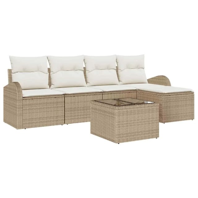 vidaXL Garten-Sofa-Set mit Kissen 6-Tlg Beige Poly Rattan 3346011