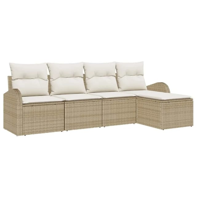 vidaXL Garten-Sofa-Set mit Kissen 5-Tlg Beige Poly Rattan 3346001