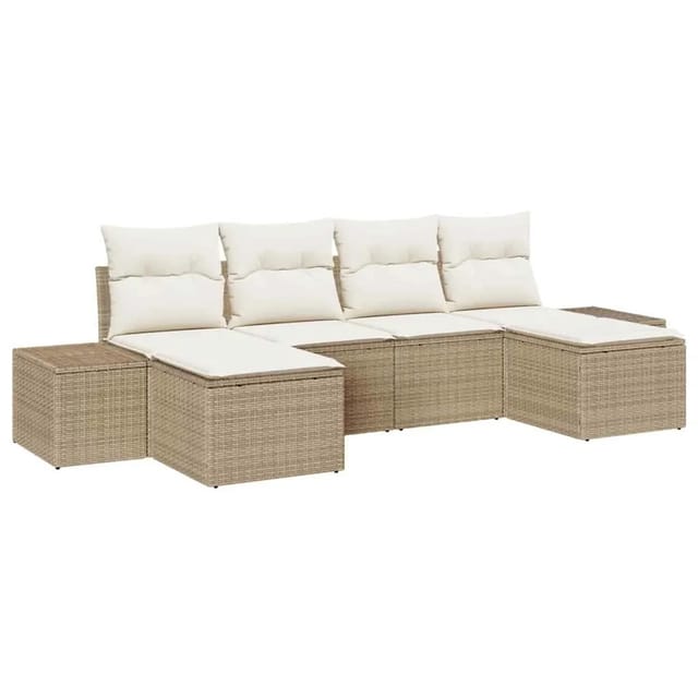 vidaXL Garten-Sofa-Set mit Kissen 6-Tlg Beige Poly Rattan 3347171