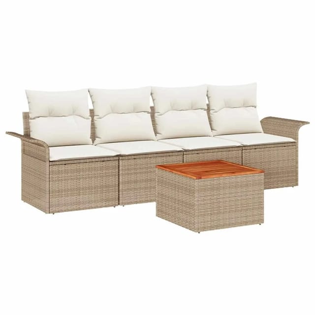 vidaXL Garten-Sofa-Set 5-Tlg Beige Poly Rattan 3347260