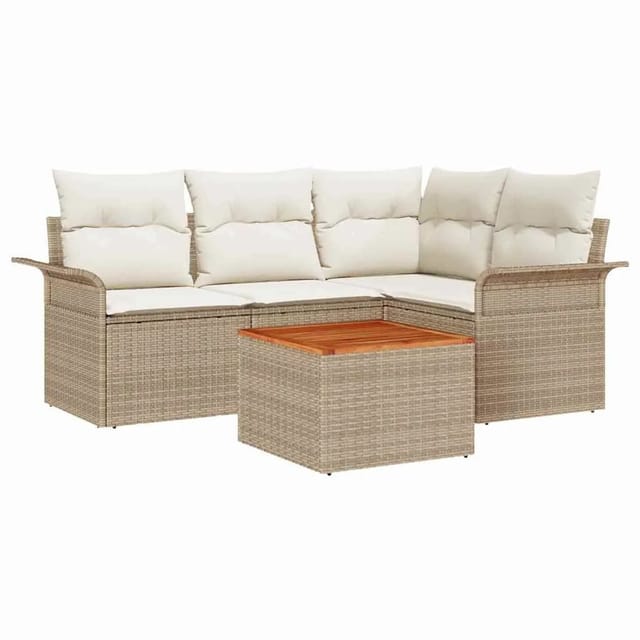 vidaXL Garten-Sofa-Set 5-Tlg Beige Poly Rattan 3347323