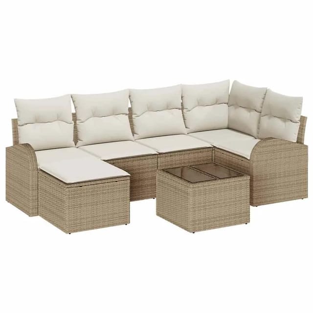 vidaXL Garten-Sofa-Set mit Kissen 7-Tlg Beige Poly Rattan 3346121