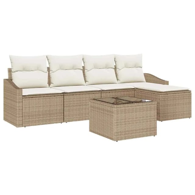 vidaXL Garten-Sofa-Set 6-Tlg Beige Poly Rattan 3346691