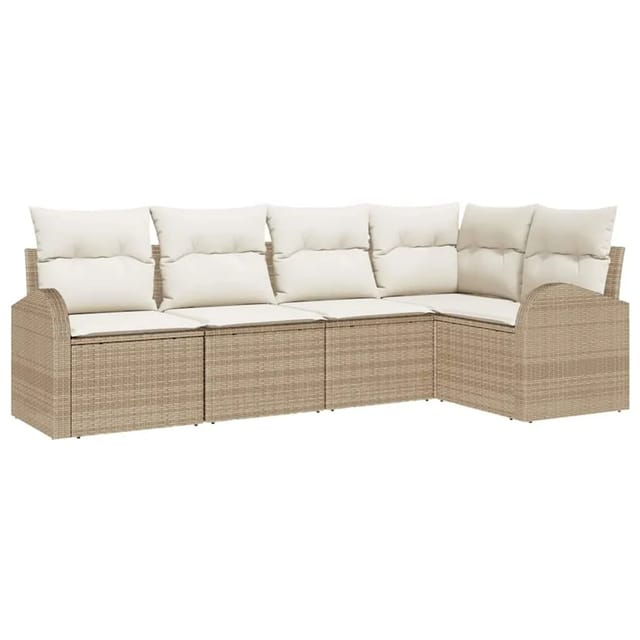 vidaXL Garten-Sofa-Set mit Kissen 5-Tlg Beige Poly Rattan 3346041
