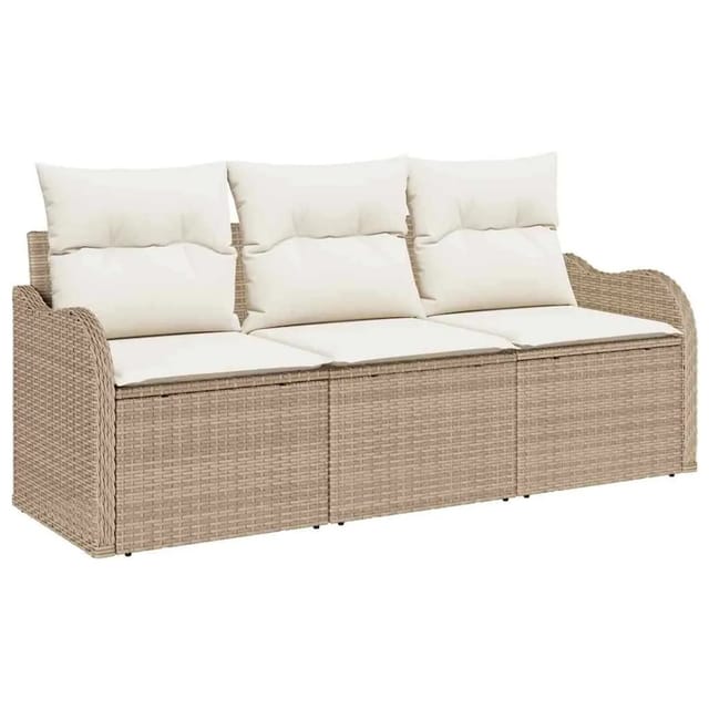 vidaXL Garten-Sofa-Set mit Kissen 3-Tlg Beige Poly Rattan 3345561