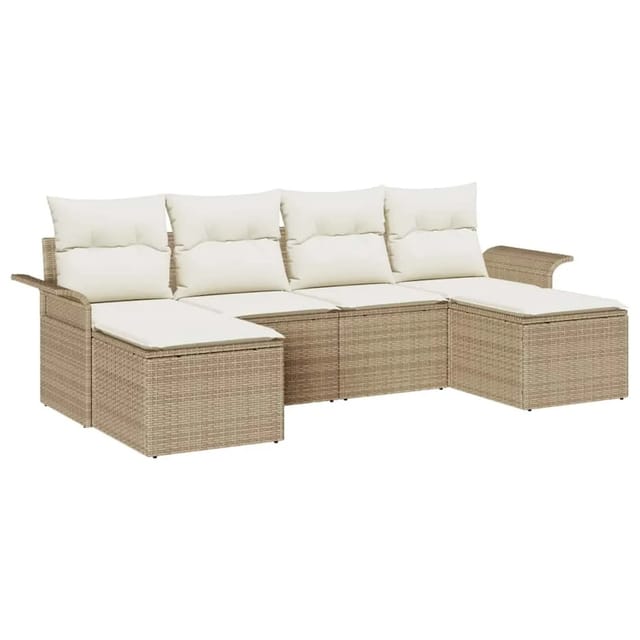 vidaXL Garten-Sofa-Set mit Kissen 6-Tlg Beige Poly Rattan 3345471