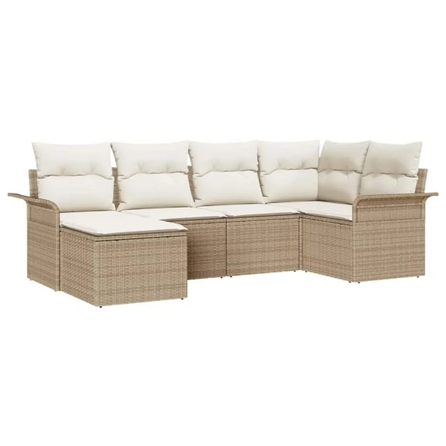 vidaXL Garten-Sofa-Set mit Kissen 6-Tlg Beige Poly Rattan 3345431