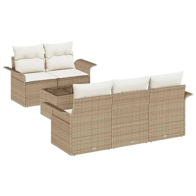 vidaXL 6-Teiliges Garten Sofa Set mit Kissen Beige Poly Rattan 3345241