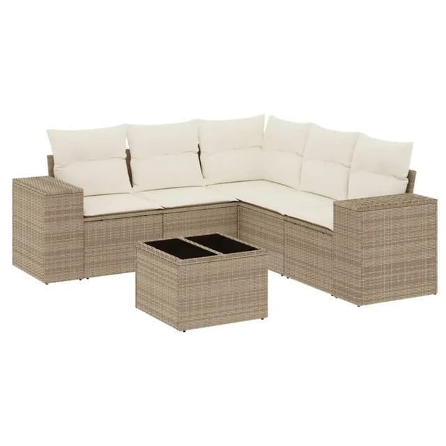 vidaXL 6-Tlg Garten-Sofagarnitur mit Kissen Beige Poly Rattan 3222557