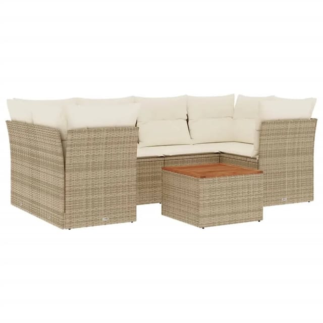 vidaXL 7-Tlg Garten-Sofagarnitur mit Kissen Beige Poly Rattan 3223496