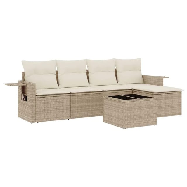 vidaXL 6-Tlg Garten-Sofagarnitur mit Kissen Beige Poly Rattan 3220097