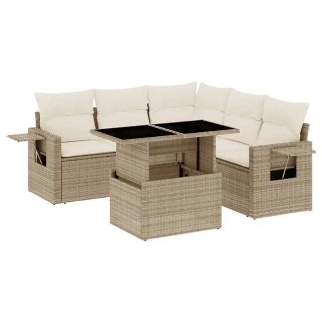 vidaXL 6-Tlg Garten-Sofagarnitur mit Kissen Beige Poly Rattan 3267898