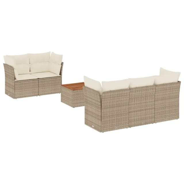 vidaXL 6-Tlg Garten-Sofagarnitur mit Kissen Beige Poly Rattan 3223482