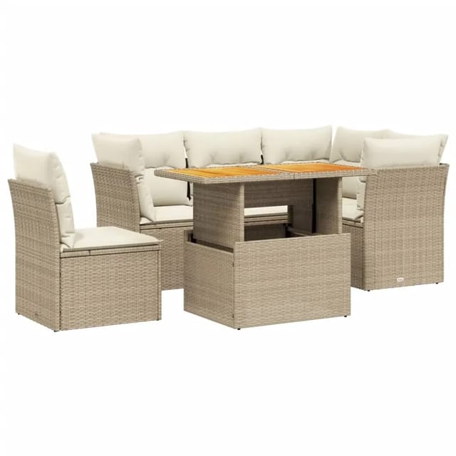 vidaXL 5-Tlg Garten-Sofagarnitur mit Kissen Beige Poly Rattan 3270834