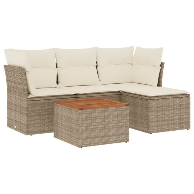 vidaXL 5-Tlg Garten-Sofagarnitur mit Kissen Beige Poly Rattan 3223608