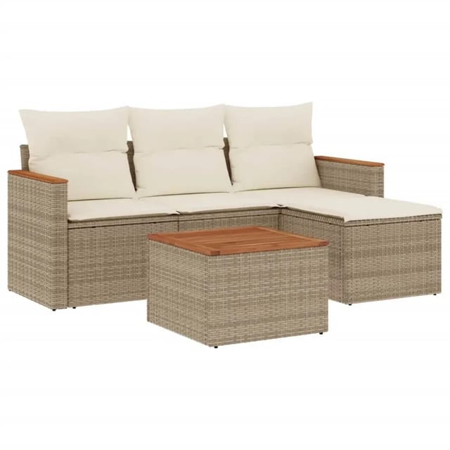 vidaXL 5-Tlg Garten-Sofagarnitur mit Kissen Beige Poly Rattan 3225911