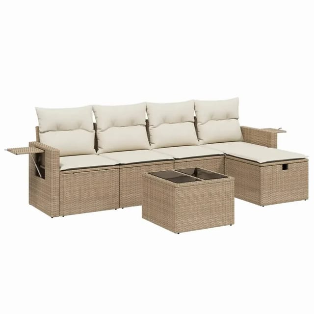 vidaXL 6-Tlg Garten-Sofagarnitur mit Kissen Beige Poly Rattan 3263784