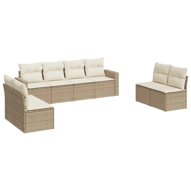 vidaXL 8-Tlg Garten-Sofagarnitur mit Kissen Beige Poly Rattan 3218838