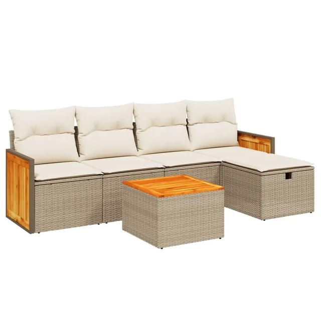vidaXL 6-Tlg Garten-Sofagarnitur mit Kissen Beige Poly Rattan 3265727