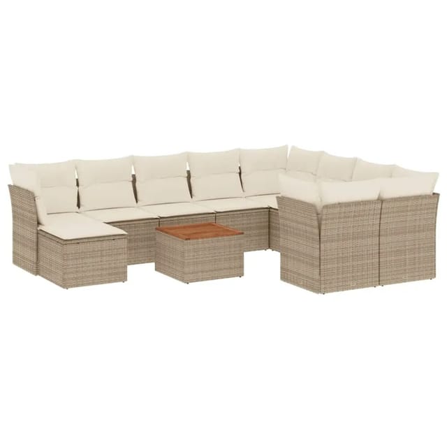 vidaXL 11-Tlg Garten-Sofagarnitur mit Kissen Beige Poly Rattan 3223972
