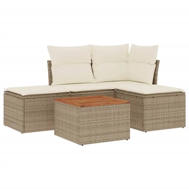 vidaXL 5-Tlg Garten-Sofagarnitur mit Kissen Beige Poly Rattan 3223587