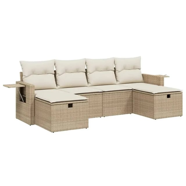 vidaXL 6-Tlg Garten-Sofagarnitur mit Kissen Beige Poly Rattan 3263854
