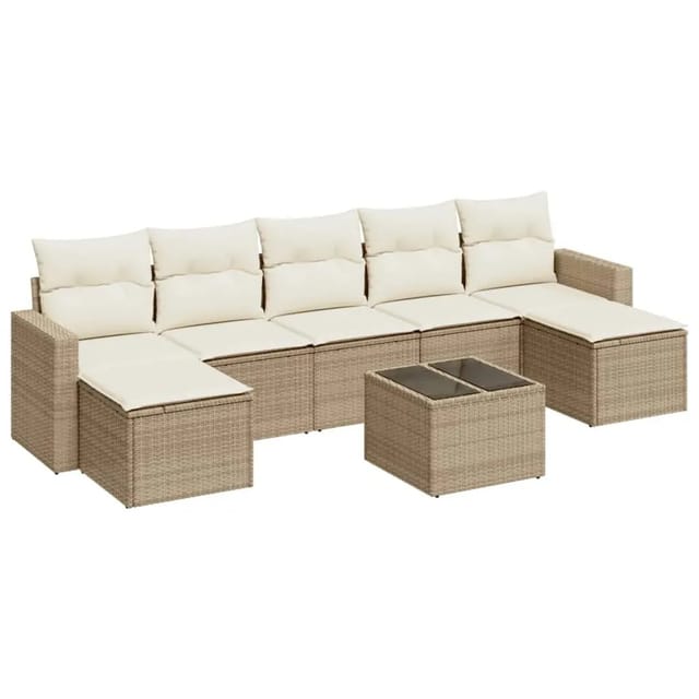 vidaXL 8-Tlg Garten-Sofagarnitur mit Kissen Beige Poly Rattan 3219338