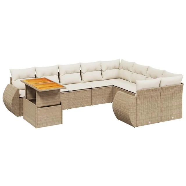 vidaXL 10-Tlg Garten-Sofagarnitur mit Kissen Beige Poly Rattan 3272360