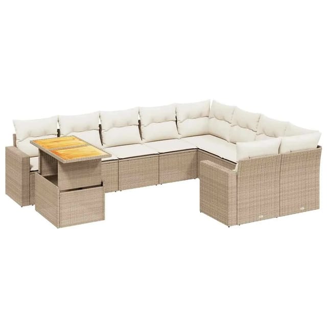 vidaXL 10-Tlg Garten-Sofagarnitur mit Kissen Beige Poly Rattan 3271478