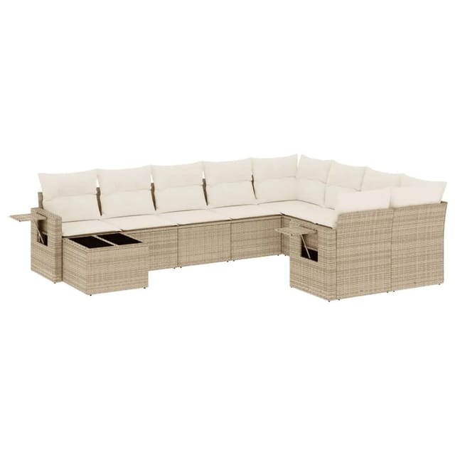 vidaXL 10-Tlg Garten-Sofagarnitur mit Kissen Beige Poly Rattan 3220657