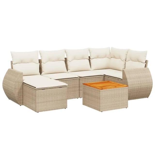 vidaXL 7-Tlg Garten-Sofagarnitur mit Kissen Beige Poly Rattan 3225106
