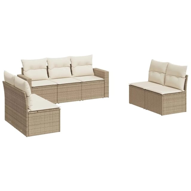 vidaXL 7-Tlg Garten-Sofagarnitur mit Kissen Beige Poly Rattan 3218818