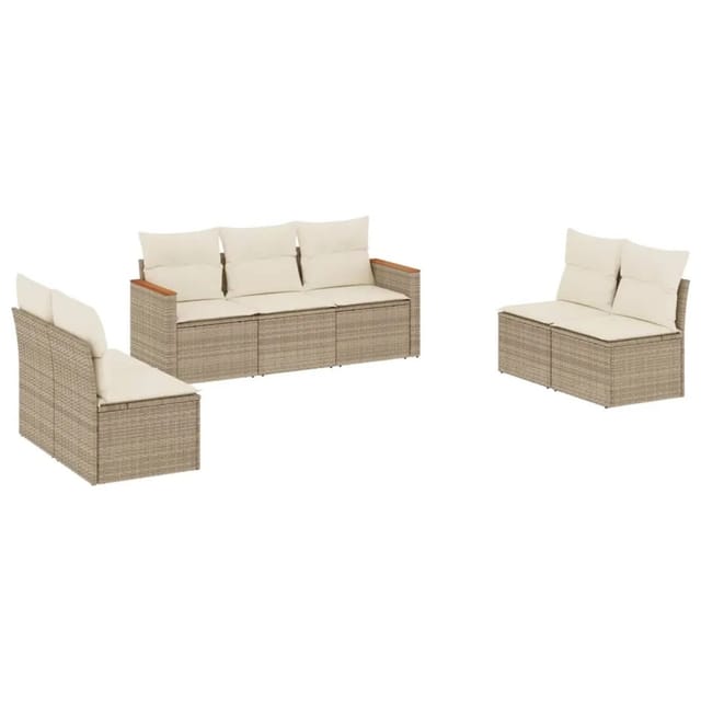 vidaXL 7-Tlg Garten-Sofagarnitur mit Kissen Beige Poly Rattan 3225876